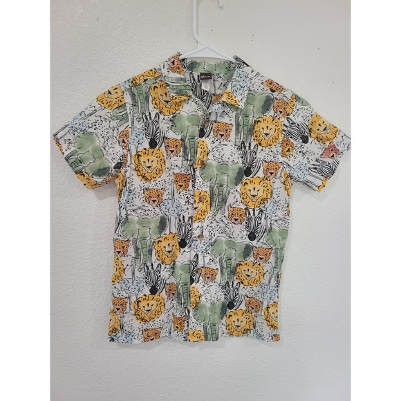 Tea Collection Kids Button Down‎ Shirt Size 12 Animal Lion Zebra Elephant #9 - Picture 1 of 4